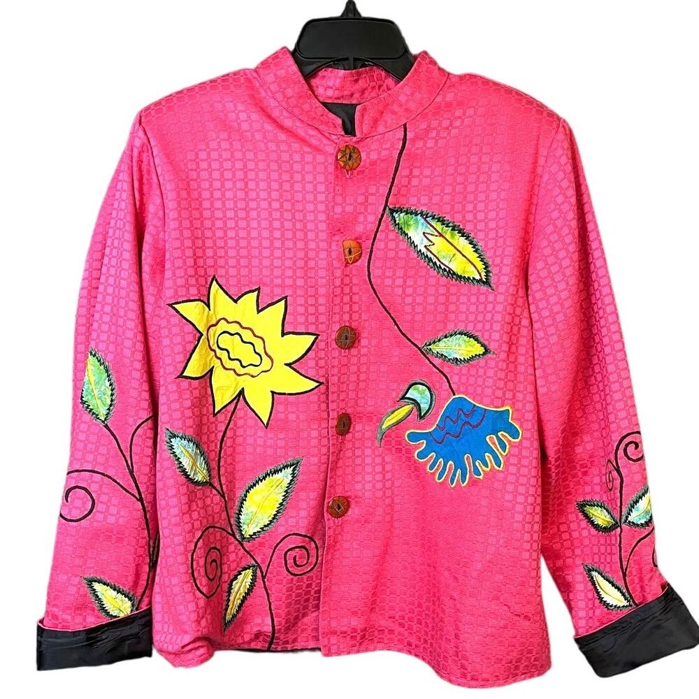 Embroidered Appliquéd Floral Blazer Jacket Womens Pink Art To‎ Wear Statement